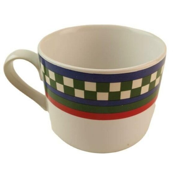 Ella's Rooster Bob Timberlake 2.5" Flat Cup & Saucer Set of 4 Checkered Rim - Picture 6 of 11